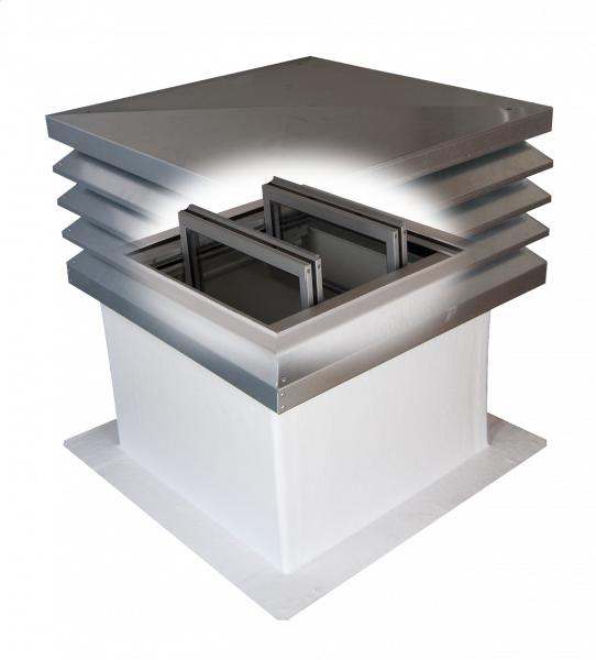 Photo of a SHEV-FLAP Flat roof element for wind direction and weather-independent ventilation of hoistways